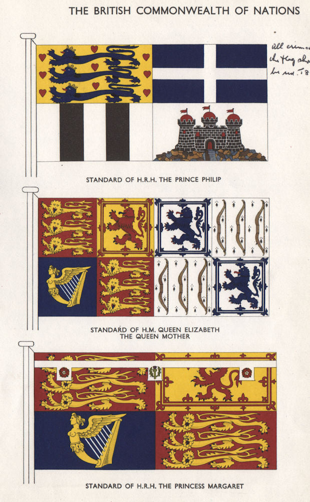 ROYAL STANDARDS Prince Philip/Princess Margaret. Queen Elizabeth Q. Mother 1958